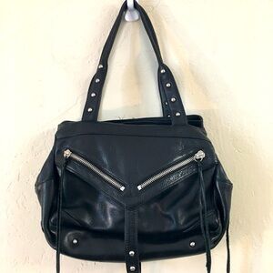 Botkier Soft Leather Shoulder Bag Black Zipper Stud Detail Biker Rock Edgy